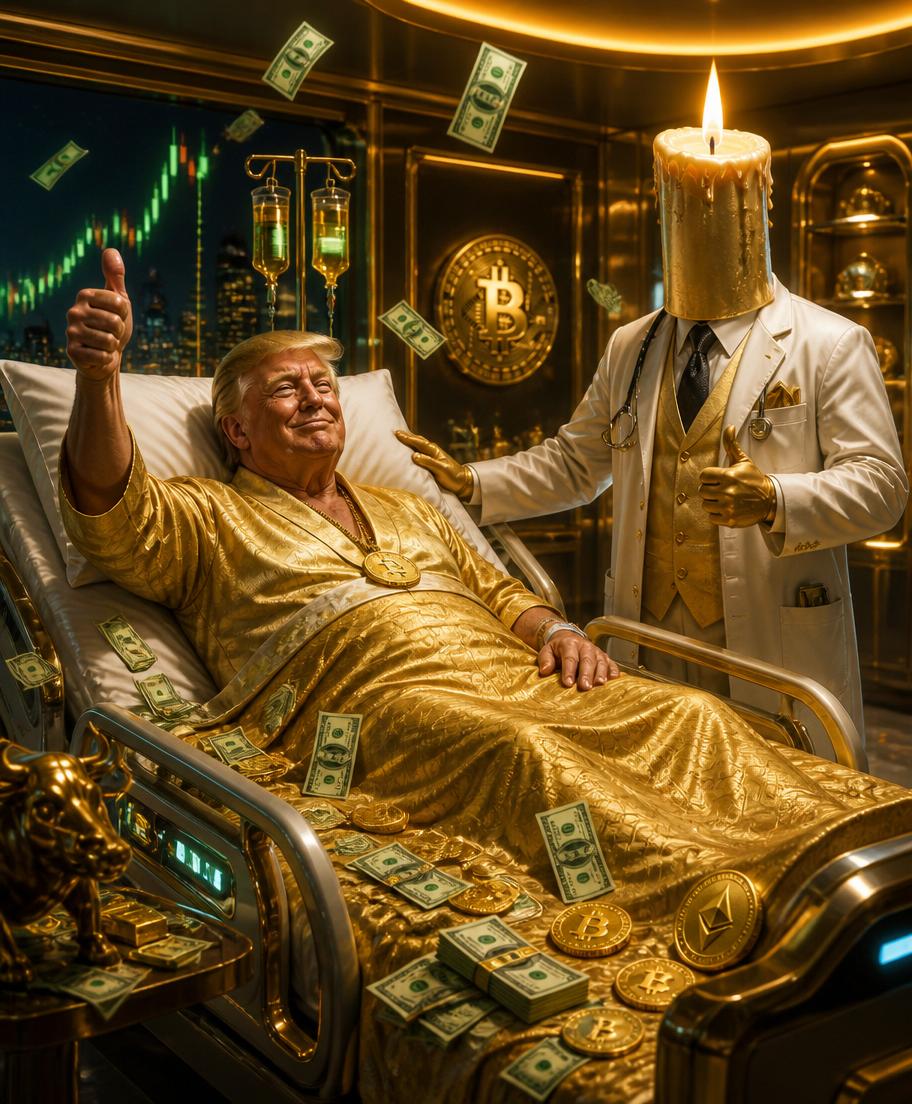 Recovery Ward suite with a triumphant patient celebrating gains beside Dr. Candle.